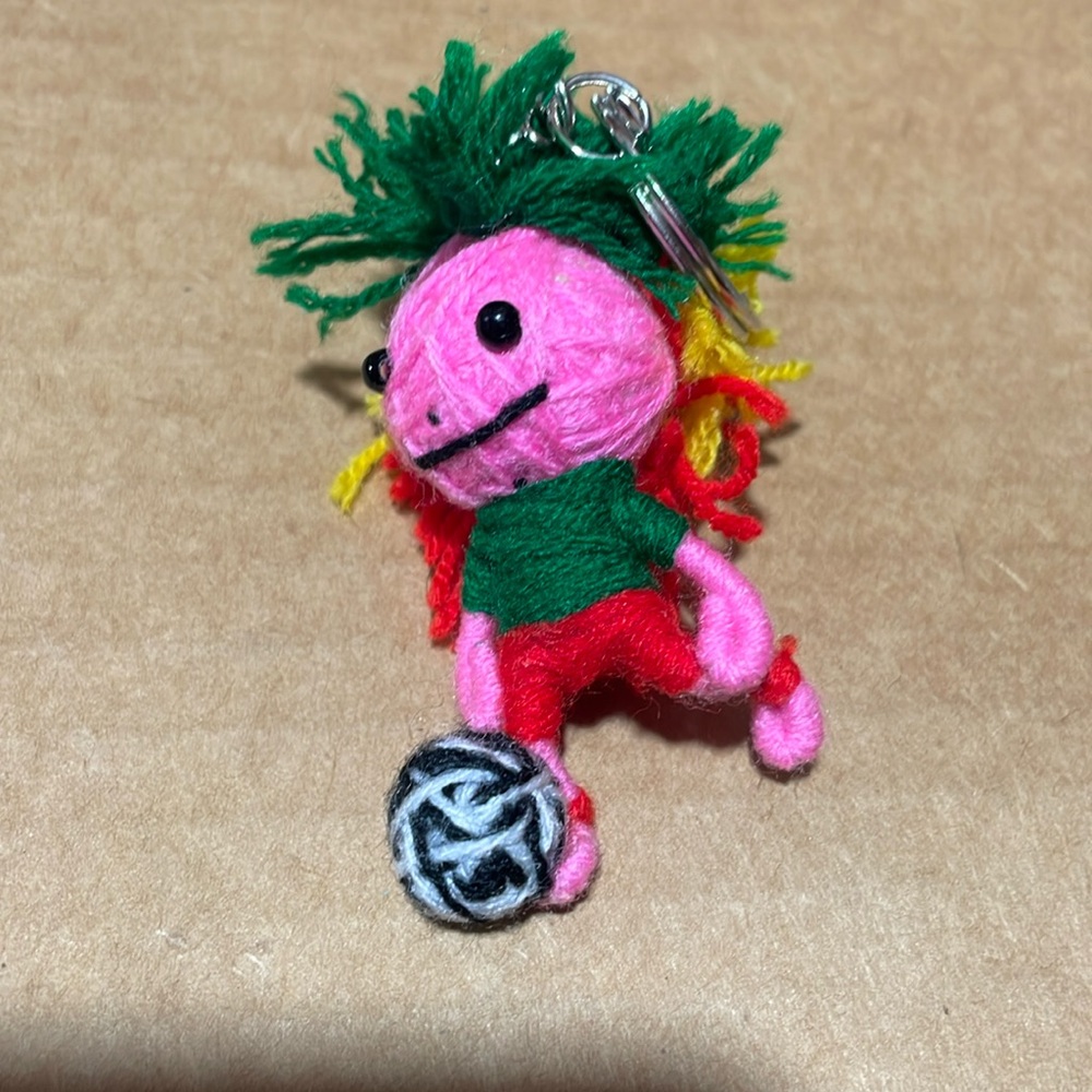 Football player/soccer player yarn doll keychain
